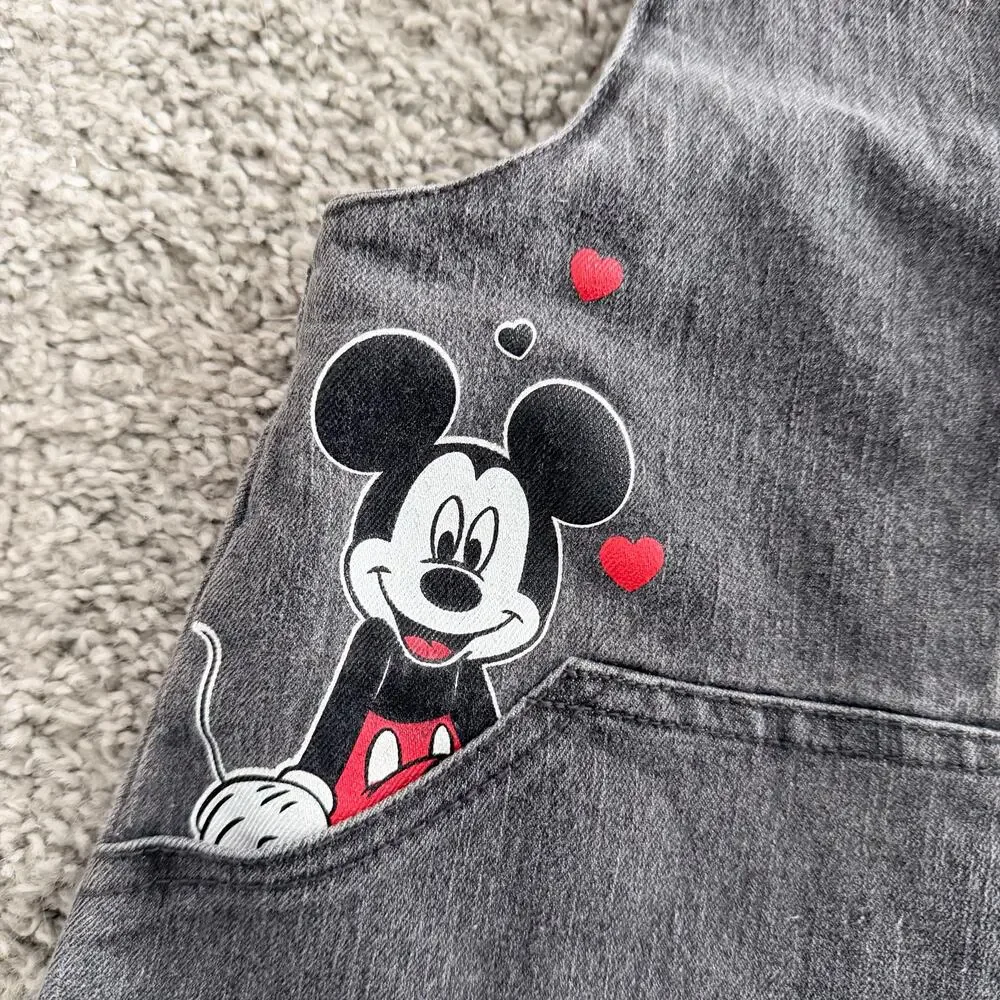 Disney Junior Overall Dress Girls 18M Gray Denim Pockets Adj Straps Minnie Mouse